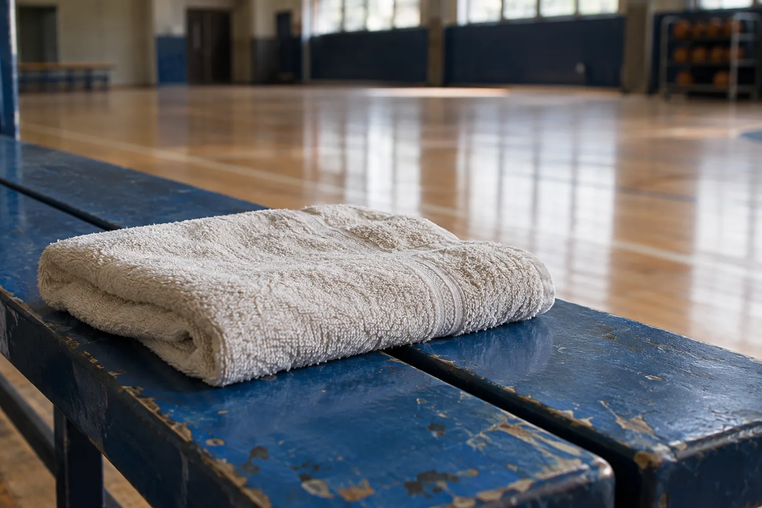 A towel folded on a bench